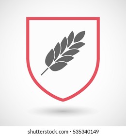 Illustration of an isolated line art shield with  a wheat plant icon