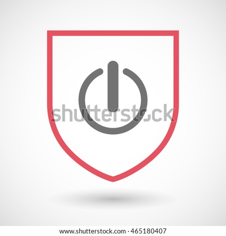 Illustration of an isolated line art  shield icon with an off button