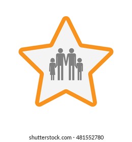 Illustration of an isolated  line art star icon with a gay parents  family pictogram