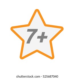 Illustration of an isolated line art star icon with    the text 7+