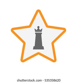 Illustration of an isolated line art star with a  queen   chess figure