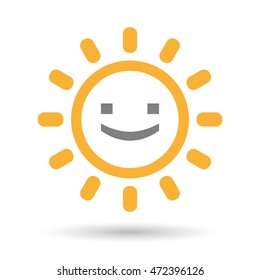 Illustration of an isolated  line art sun icon with a smile text face
