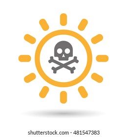 Illustration of an isolated  line art sun icon with a skull