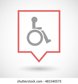 Illustration of an isolated line art tooltip icon with  a human figure in a wheelchair icon