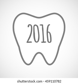 Illustration of an isolated line art tooth icon with a 2016 sign
