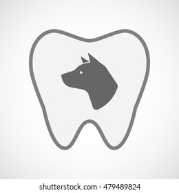 Illustration Of An Isolated Line Art Tooth Icon With  A Dog Head