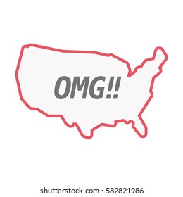 Illustration of an isolated line art United States of America map with    the text OMG!!