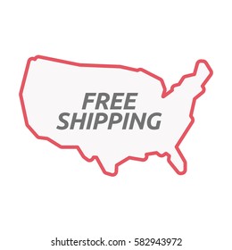 Illustration of an isolated line art United States of America map with    the text FREE SHIPPING