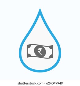 Illustration of an isolated line art water drop with  a rupee bank note icon