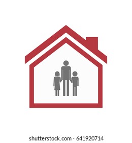 Illustration Of An Isolated Lineart House With A Male Single Parent Family Pictogram