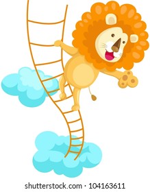 Illustration Of Isolated Lion Climbing Rope Ladder