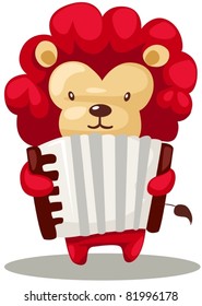 illustration of isolated lion playing accordion on white