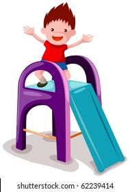 illustration of isolated little boy playing on the slide