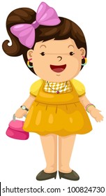 illustration of isolated little girl in party dress on white