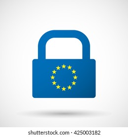 Illustration of an isolated lock pad icon with    the EU flag stars