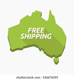 Illustration of an isolated long shadow Australia map with    the text FREE SHIPPING