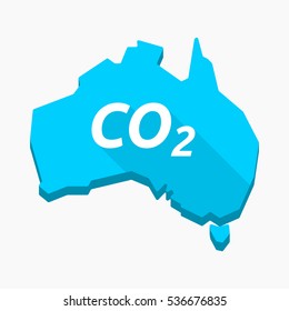 Illustration of an isolated long shadow Australia map with    the text CO2