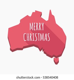 Illustration of an isolated long shadow Australia map with    the text MERRY CHRISTMAS