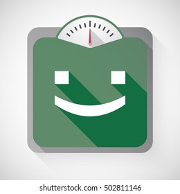 Illustration of an isolated long shadow body weight scale with  a smile text face