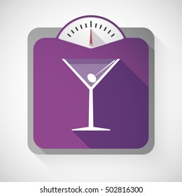 Illustration of an isolated long shadow body weight scale with  a cocktail glass