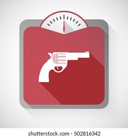 Illustration of an isolated long shadow body weight scale with  a gun