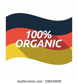 Illustration of an isolated long shadow Germany waving flag with    the text 100% ORGANIC