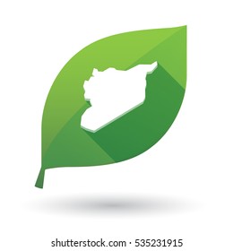 Illustration of an isolated long shadow green leaf sign with  the map of Syria
