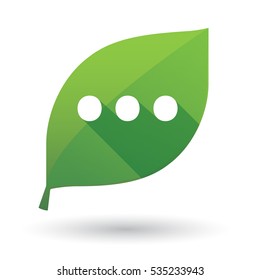 Illustration of an isolated long shadow green leaf sign with  an ellipsis orthographic sign