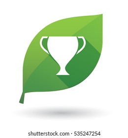 Illustration of an isolated long shadow green leaf sign with  an award cup