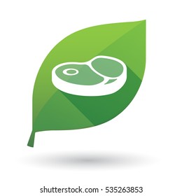 Illustration of an isolated long shadow green leaf sign with  a steak icon
