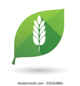 Illustration of an isolated long shadow green leaf sign with  a wheat plant icon