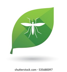 Illustration of an isolated long shadow green leaf sign with  a mosquito