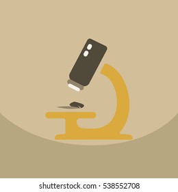 Illustration of an isolated long shadow green leaf sign with a microscope icon