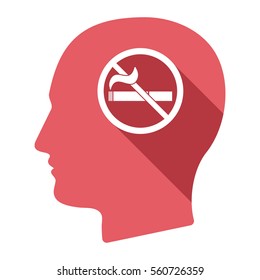 Illustration of an isolated long shadow male head with  a no smoking sign