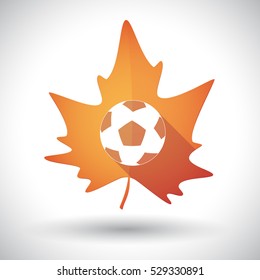 Illustration of an isolated long shadow orange leaf of autumn with  a soccer ball