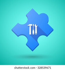 Illustration of an isolated long shadow puzzle icon with a tool set