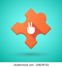 Illustration of an isolated long shadow puzzle icon with a victory hand