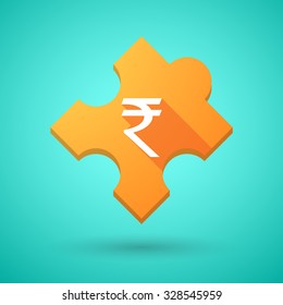 Illustration of an isolated long shadow puzzle icon with a rupee sign