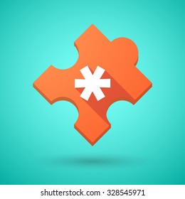 Illustration of an isolated long shadow puzzle icon with an asterisk