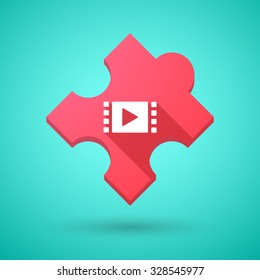Illustration of an isolated long shadow puzzle icon with a multimedia sign