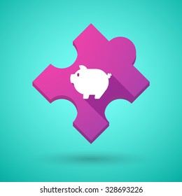 Illustration of an isolated long shadow puzzle icon with a pig