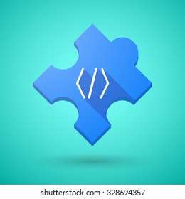 Illustration of an isolated long shadow puzzle icon with a code sign