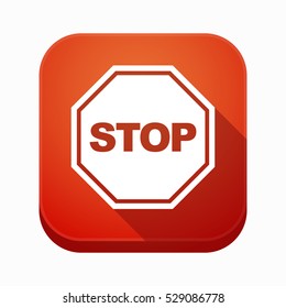 Illustration of an isolated long shadow square app button with  a stop signal