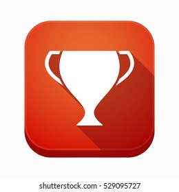 Illustration of an isolated long shadow square app button with  an award cup