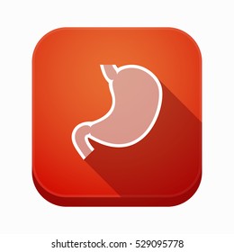 Illustration of an isolated long shadow square app button with  a healthy human stomach icon