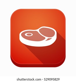 Illustration of an isolated long shadow square app button with  a steak 