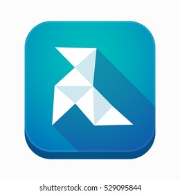 Illustration of an isolated long shadow square app button with  a paper bird