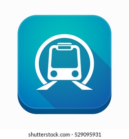 Illustration of an isolated long shadow square app button with  a subway train icon