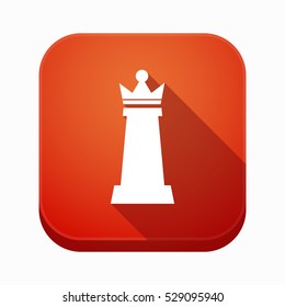 Illustration of an isolated long shadow square app button with a  queen   chess figure