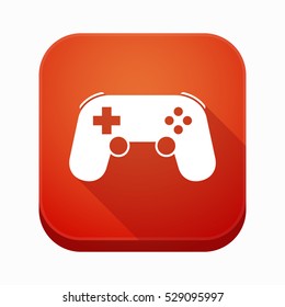 Illustration of an isolated long shadow square app button with  a game pad